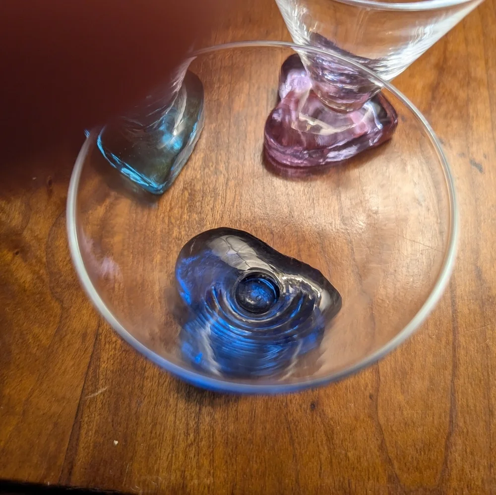 Artisan 3 Glasses Drinkware Set Blue Lavender Purple Accents Circleware